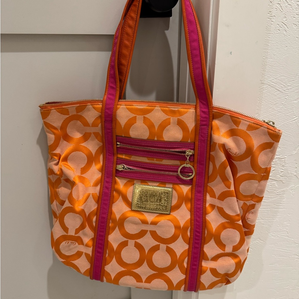 Coach Poppy Orange and Pink Tote Bag